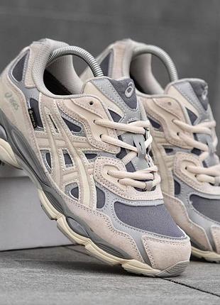 Чоловічі кросівки asics gel nyc gore-tex бежеві міцні кроси зі шкіри на осінь асікс гель нюк гортекс