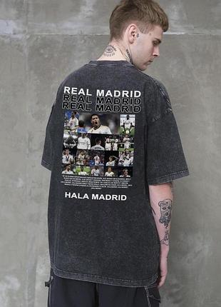 Мужская вываренная оверсайз футболка without washed с принтом real madrid black s/m