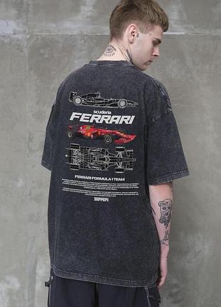 Мужская виварен оверсайз футболка without washed с принтом ferrari black