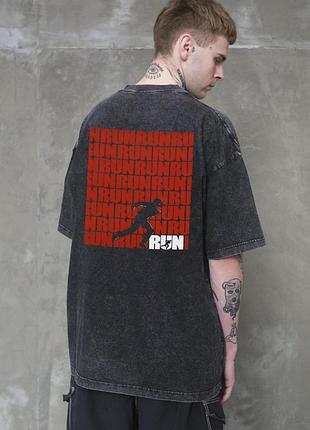 Мужская вываренная оверсайз футболка without washed с принтом run black l/xl