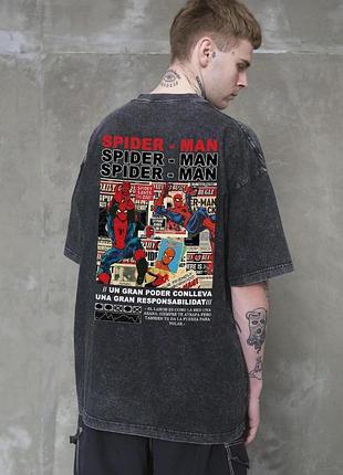 Мужская вываренная оверсайз футболка without washed с принтом spider-man black l/xl