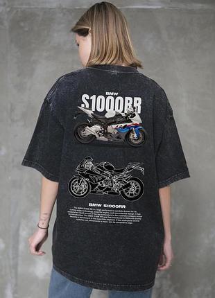 Жіноча виварена оверсайз футболка without washed з принтом s1000rr black s/m l/xl