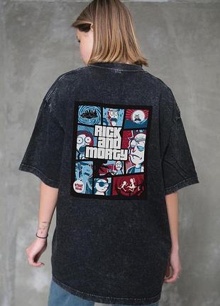 Жіноча виварена оверсайз футболка without washed з принтом rick and morty black l/xl s/m, 44/46