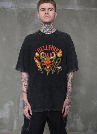 Мужская вываренная оверсайз футболка without washed с принтом hellfire club black