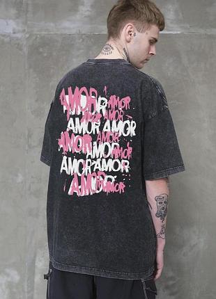 Мужская вываренная оверсайз футболка without washed с принтом amor black s/m
