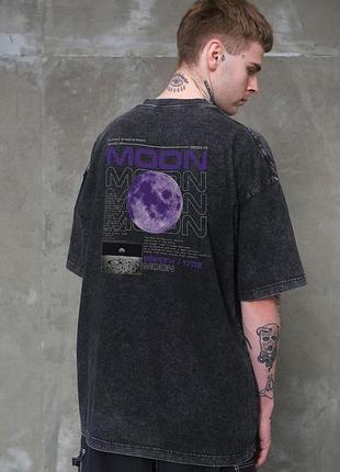 Мужская вываренная оверсайз футболка without washed с принтом moon black