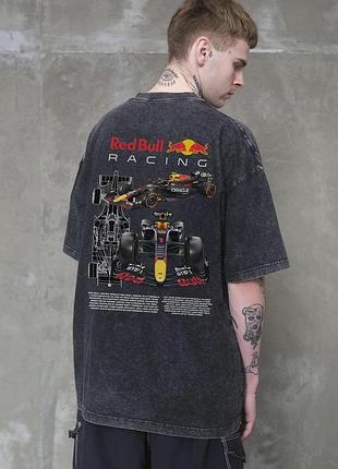 Мужская виварена оверсайз футболка without washed с принтом redbull black