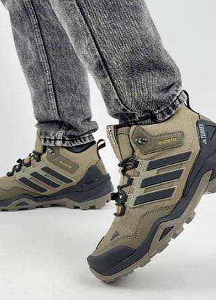 Мужские кроссовки adidas terrex fur хаки водонепроницаемые теплые кроссы на меху на зиму адидас террекс фур