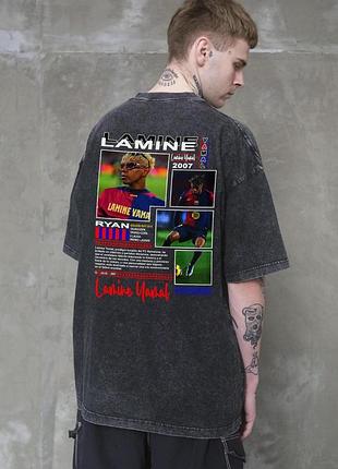 Мужская вываренная оверсайз футболка without washed с принтом lamine yamal black s/m