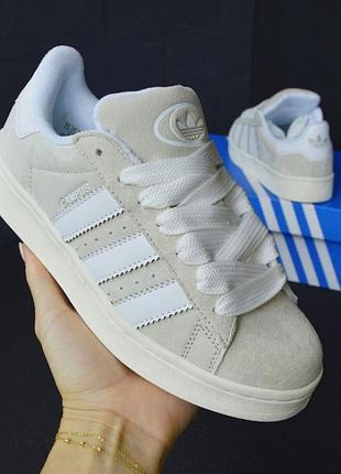 Кросівки жіночі adidas campus бежеві з білим замшеві адідас кампус на весну, літо, осінь 2026 40 (25.5см)