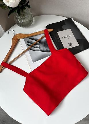 Червоний лляний кроп топ h&m на бретельках