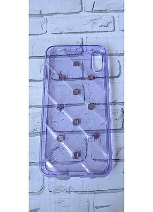 Чехол для iphone xs max - прозрачный фиолетовый с декоративными заклепками (soft tpu case)