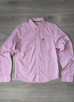 Рожева чоловіча сорочка abercrombie & fitch (muscle fit) l