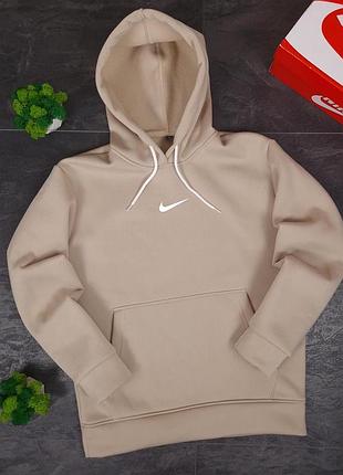 Зимняя кофта найк, флисовое худи nike, теплая худи бежевого цвета