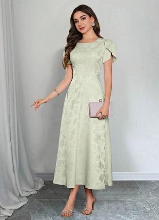 Зелена жакардова довга сукня shein
