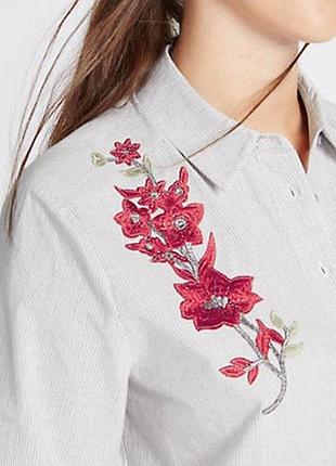 🌸 стильна сорочка блуза в смужку marks&amp;spencer з квітковою нашивкою✨
