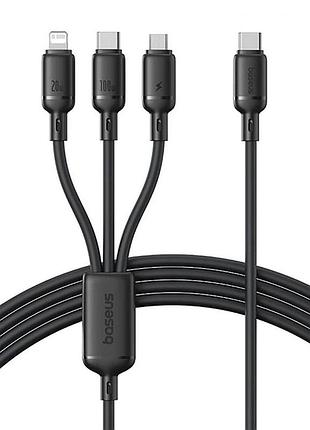 Кабель baseus silky one-for-three fast charging type-c to micro usb+lightning+type-c 100w 1.5m black