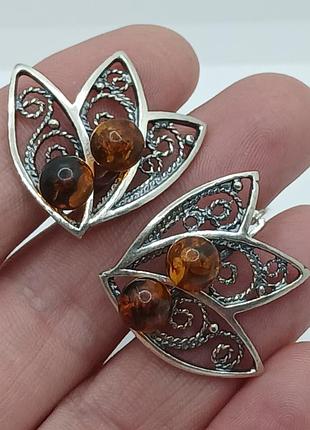 Серьги серебро янтарь