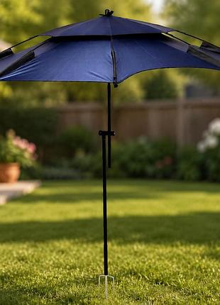 Зонтик пляжный садовый рыболовный 2.4m / зонтик-антивитер с наклоном outdoor umbrella / усиленный зонтик