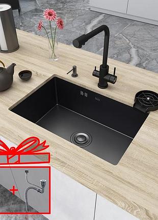 Черная мойка для кухни из нержавейки с pvd покрытием nett nb-6845