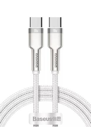 Кабель baseus catjk-c02 type-c to type-c cafule series metal data cable |100см, 5a, 100w, pd| white