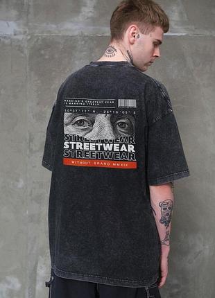 Мужская вываренная оверсайз футболка without washed с принтом streetwear black