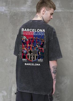 Мужская вываренная оверсайз футболка without washed с принтом barcelona black s/m