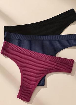 Базовий набір трусиків стрінгів бавовняні, дихаючі розмір м, 3шт
