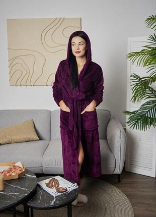 Махровий довгий жіночий халат з капюшономs,m,l,xl