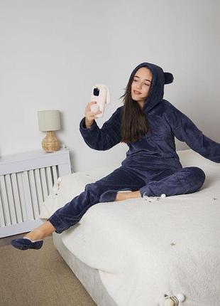 Женская пижама махровая теплая с ушками, домашний костюм р.s,m,l,xl