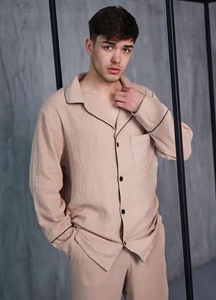 Мужская пижама муслиновая домашний костюм р.m.l,xl,2xl