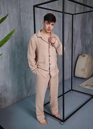 Мужская пижама муслиновая домашний костюм р.m.l,xl,2xl