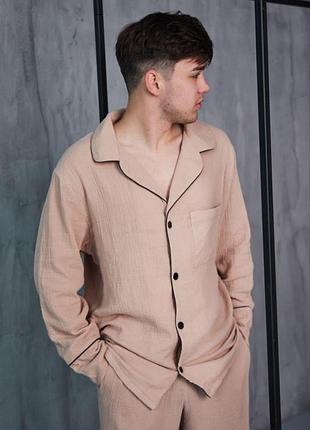 Мужская пижама муслиновая домашний костюм р.m.l,xl,2xl