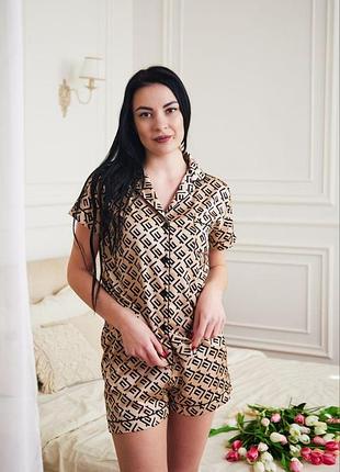 Женская пижама шелк сатин рубашка и шорты р.s,m,l,xl
