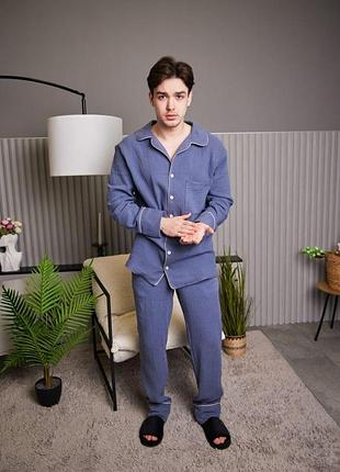 Мужская пижама муслиновая домашний костюм р.m.l,xl,2xl