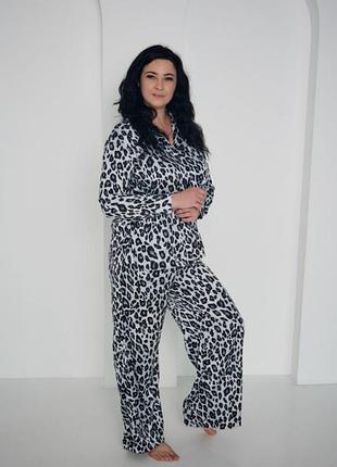 Шовкова піжама штани і сорочка s/m,l/xl,2xl\3xl леопардовий принт