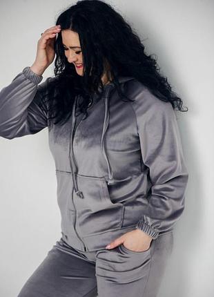 Велюровый спортивный костюм на молнии большие размеры 2xl,3xl,4xl,5xl