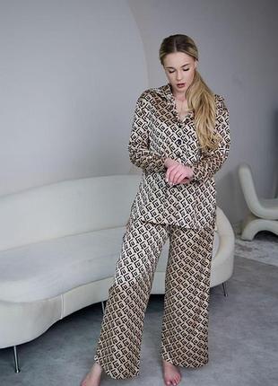 Шелковый костюм штаны и рубашка леопардовый принт s/m,l/xl,2xl\3xl