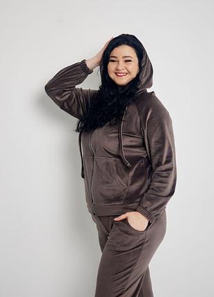 Велюровый спортивный костюм на молнии большие размеры 2xl,3xl,4xl,5xl