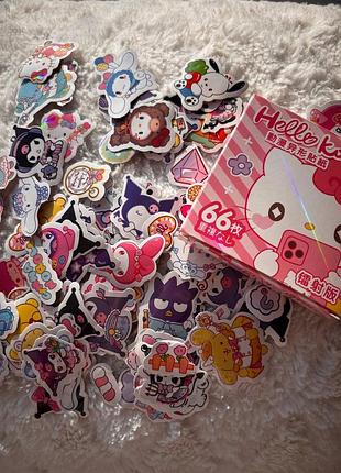 Набор наклеек hello kitty и друзья sanrio 66 шт, виниловые стикеры для ноутбука, телефона, ежедневника