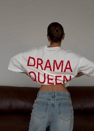 Женская футболка оверсайз с надписью drama queen из турецкого кулира (білий, 42-46) one size