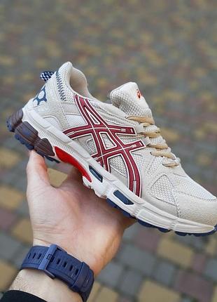 Жіночі літні кросівки asics gel kahana 8 бежеві з червоним та синім легкі літні асікс кахана 8 топ якість
