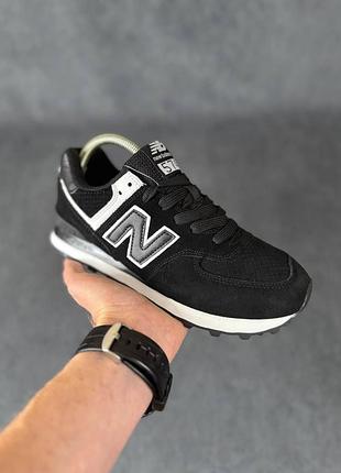 Жіночі весняні якісні замшеві кросівки new balance 574 чорні з білим літні кросівки нюбеланс 574 38