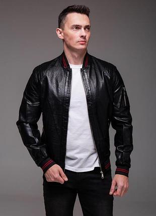 Чоловічий чорний шкіряний бомбер, розміри: s,m,l,xl,xxl,xxxl ( маломірять) xl
