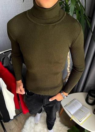 Мужской однотонный гольф в рубчик, m, l, xl, xxl хаки
