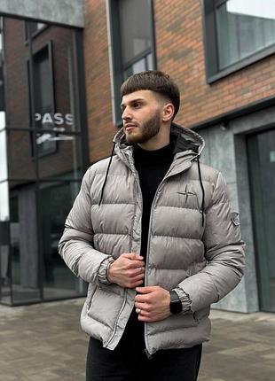 Чоловіча тепла зимова сіра куртка stone island пуховик з капюшоном стон ісланд відмінної якості до -15с xxl