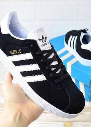 Кросівки жіночі adidas gazelle чорні з білим замшеві адідас газель на весну, літо, осінь 2026 37(23.5см)