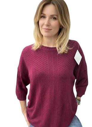 Кофта женская трикотаж батал американка с рукавом 3/4 оверсайз р.50/56 бордовый кофта американка