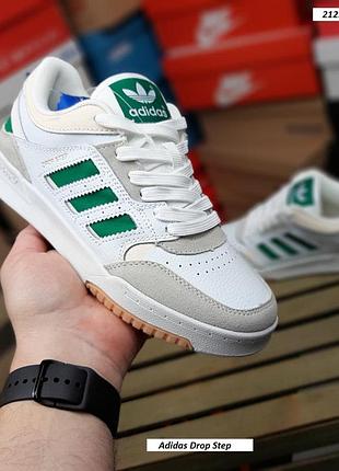 Жіночі шкіряні біло-зелені кросівки adidas drop step на весну літо осінь | кросівки адідас дроп-стоп білі 37(23.5см)