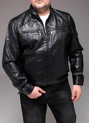 Чоловіча чорна шкіряна куртка батал, розміри: xxl,xxxl,4xl,5xl,6xl,7xl,8xl 3xl
